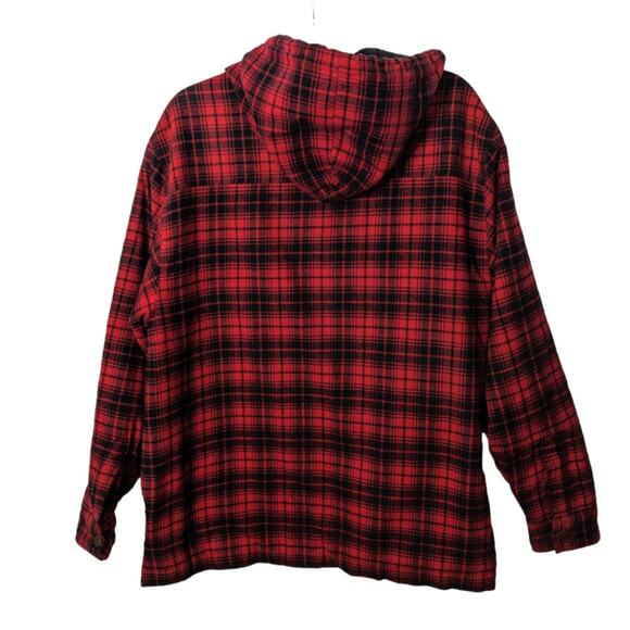 Vintage 90's Y2K Sonoma Red Black Plaid Hooded Shacket Jacket Zip Fully Lined - Picture 2 of 7